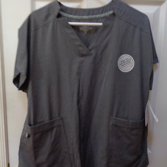 CuddlDuds Climate Right 6 Pocket Nursing Scrub Top Uniform Shirt Large Gray - Picture 2 of 7